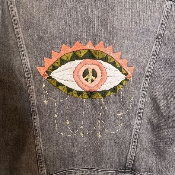Citizens of Humanity Nica Slim Trucker Jacket in Smoke - Custom Embroidered Sz S - Picture 3 of 11